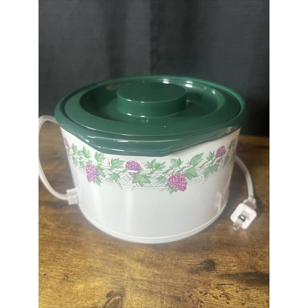 Rival Crock-Ette White & Green Stoneware Slow Cooker with Grape Vine Design